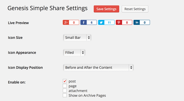 genesis simple share plugin dashboard