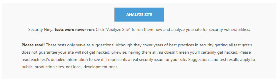 Security ninja analyze site