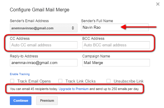 configure gmail mail merge