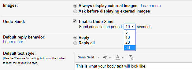 enable undo send gmail