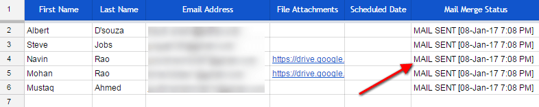 mail merge status